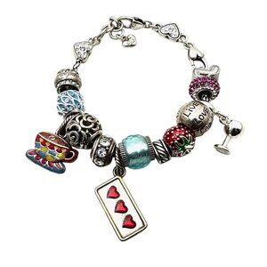 Brighton Womens Bracelet Loaded With Charms Tea Cup Strawberry Silver